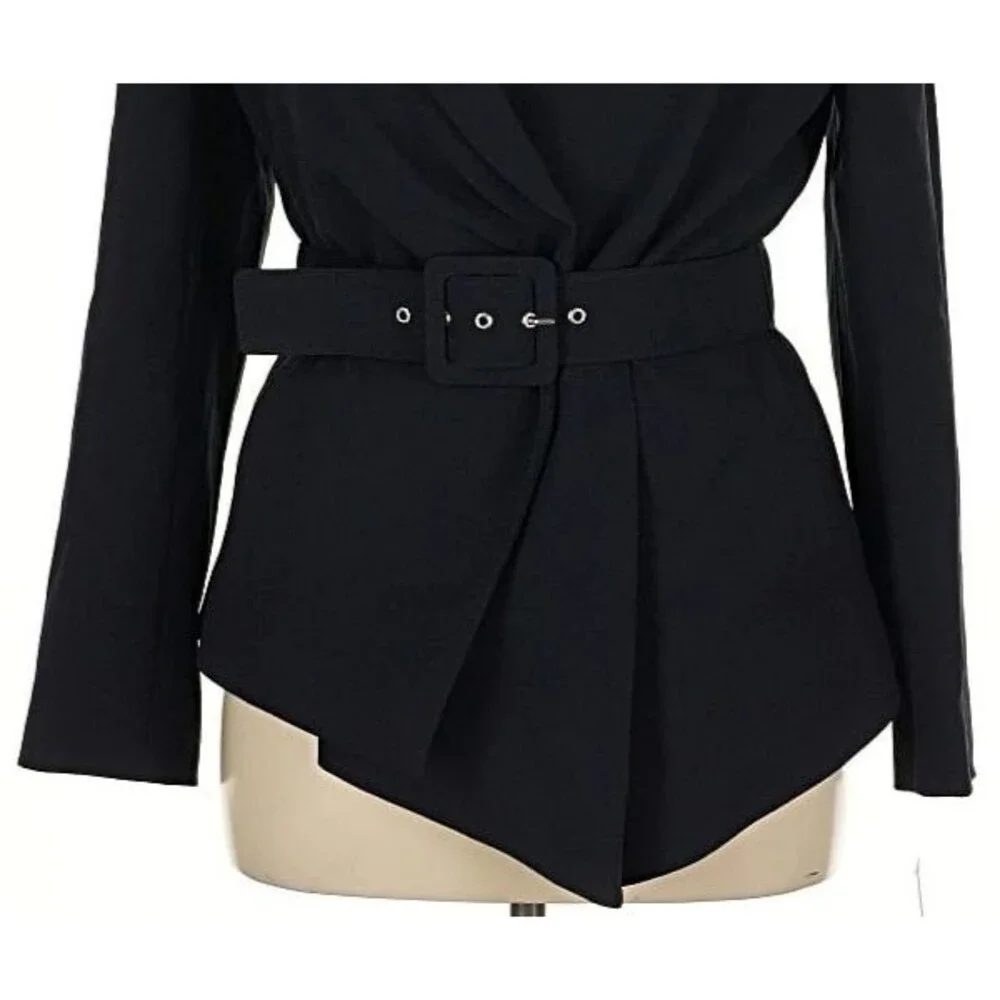 DESIGNER TAHARI ASL NAVY BLUE BELTED LONG SLEEVE BLAZER SIZE 14.R - Picture 14 of 16